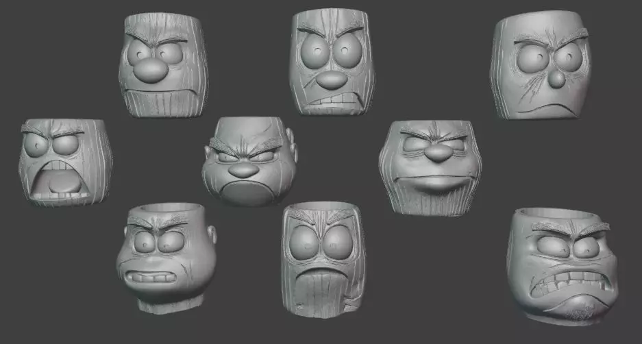 Cartoon Face Holder Set 9 Funny Pen Pot and Planter 3D print model