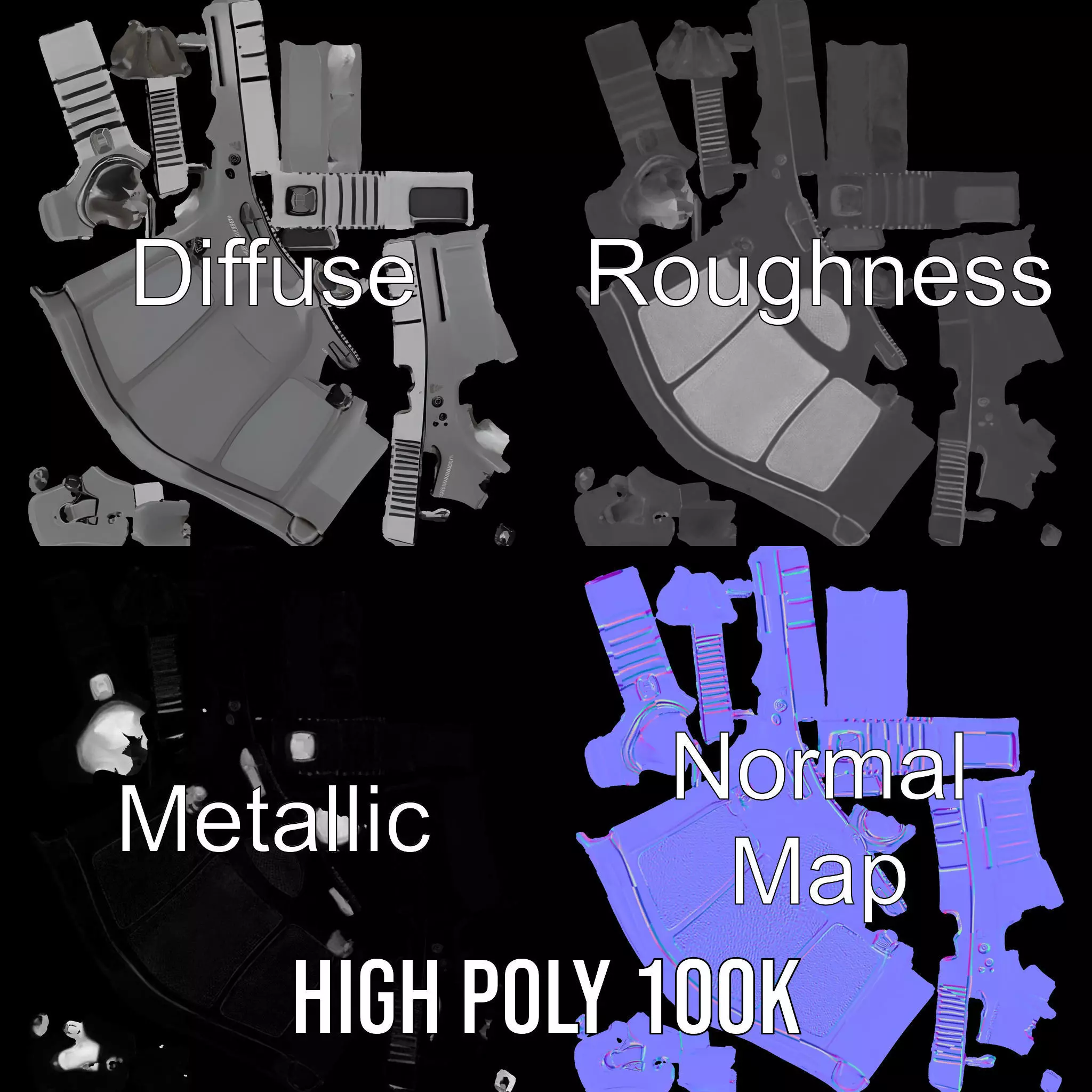 Matte Black Handgun model pack Low-poly 3D model_3