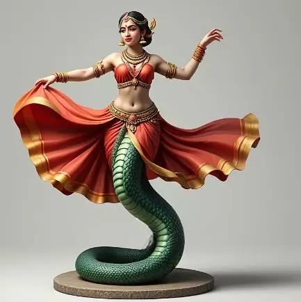 2037Indian Serpent Woman Dancer on Pedestal  magic 3D print model_4