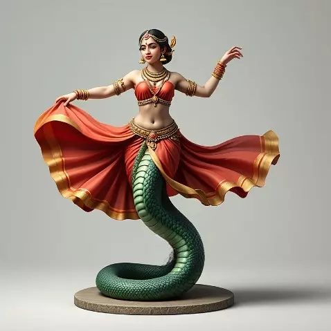 2037Indian Serpent Woman Dancer on Pedestal  magic 3D print model_2