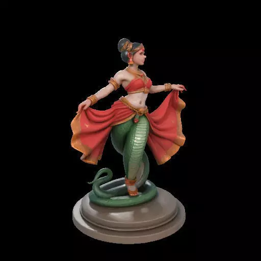 2038Indian Serpent Woman Dancer on Pedestal magic 3D print model_29