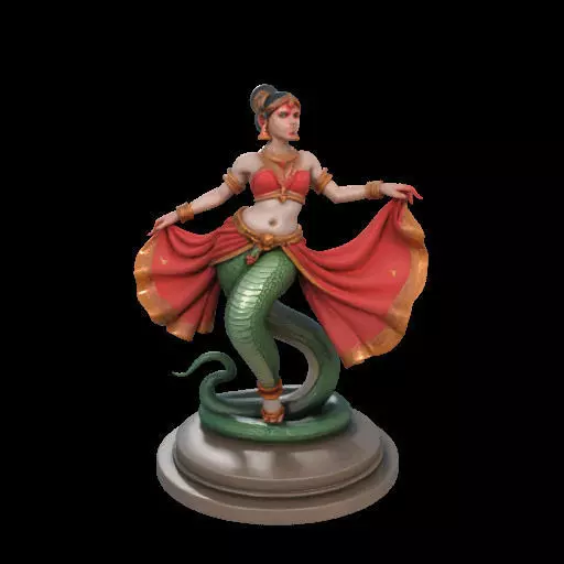 2038Indian Serpent Woman Dancer on Pedestal magic 3D print model_6