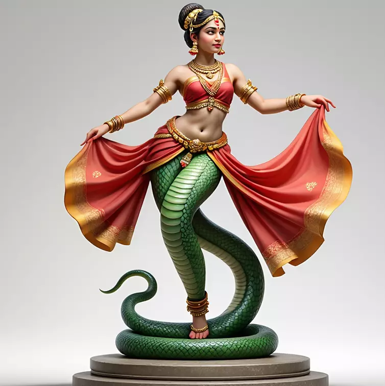 2038Indian Serpent Woman Dancer on Pedestal magic 3D print model_4