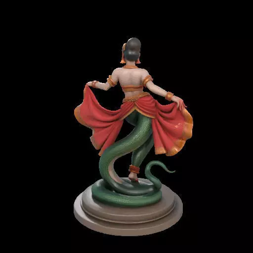2038Indian Serpent Woman Dancer on Pedestal magic 3D print model_11