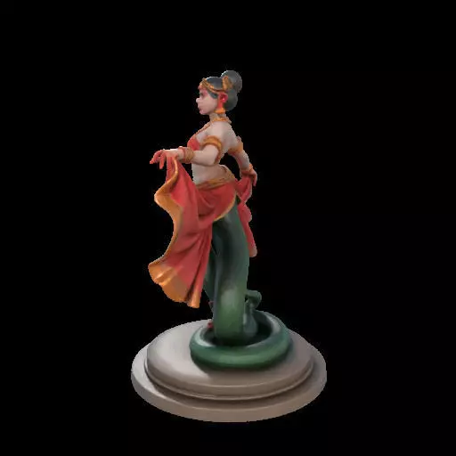 2038Indian Serpent Woman Dancer on Pedestal magic 3D print model_20