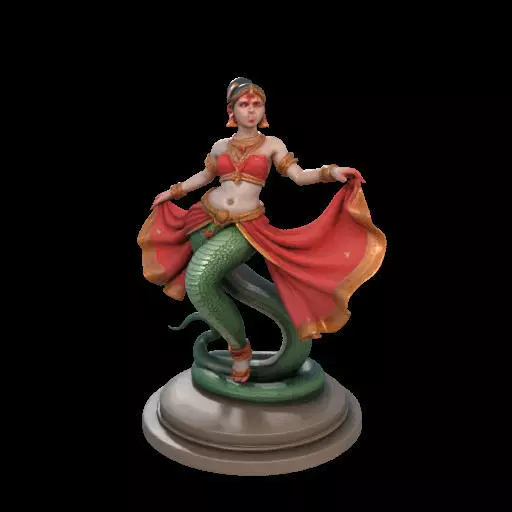 2038Indian Serpent Woman Dancer on Pedestal magic 3D print model_27