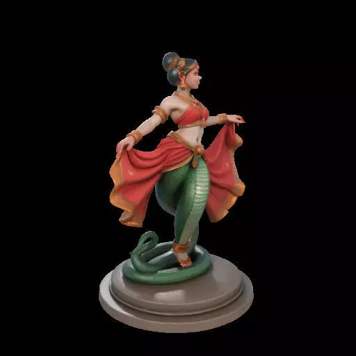 2038Indian Serpent Woman Dancer on Pedestal magic 3D print model_30
