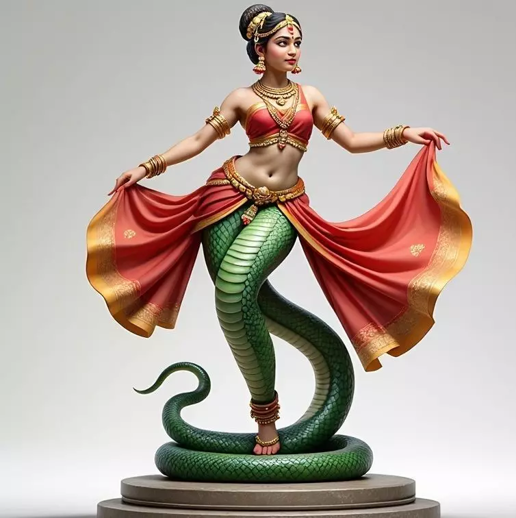 2038Indian Serpent Woman Dancer on Pedestal magic 3D print model_5