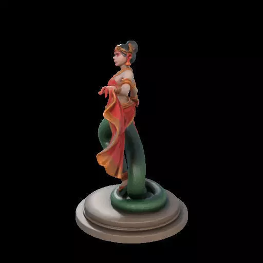 2038Indian Serpent Woman Dancer on Pedestal magic 3D print model_21