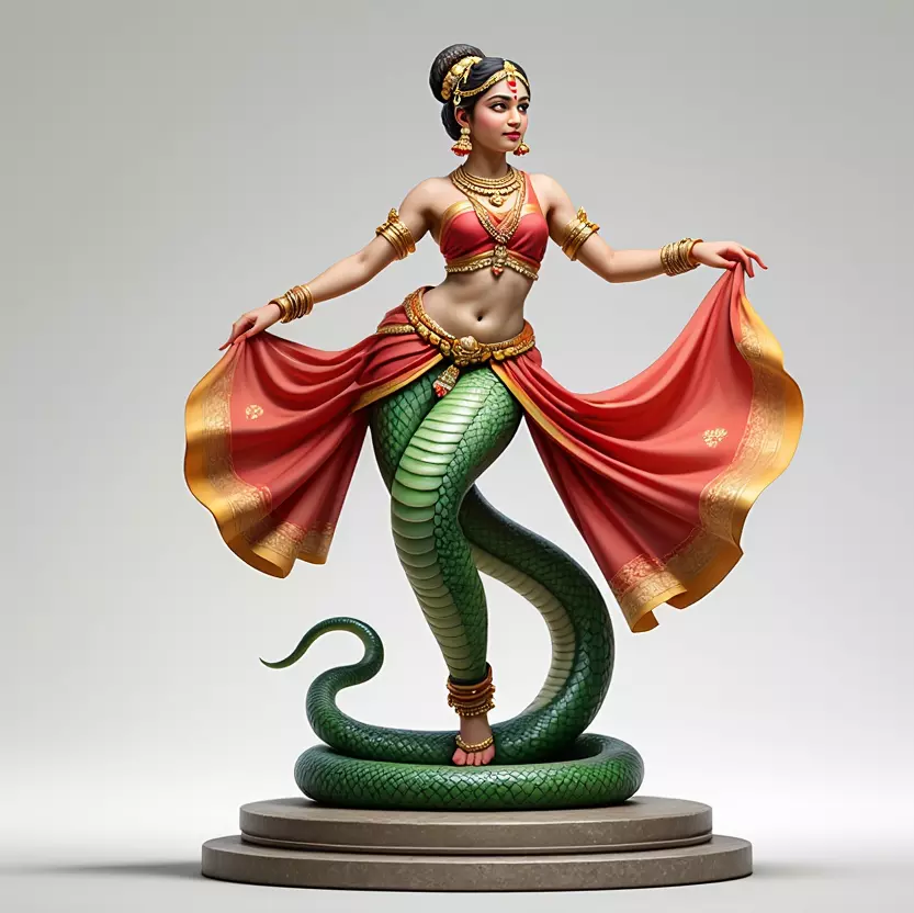2038Indian Serpent Woman Dancer on Pedestal magic 3D print model_1