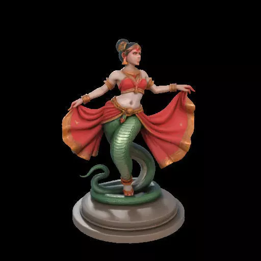 2038Indian Serpent Woman Dancer on Pedestal magic 3D print model_7