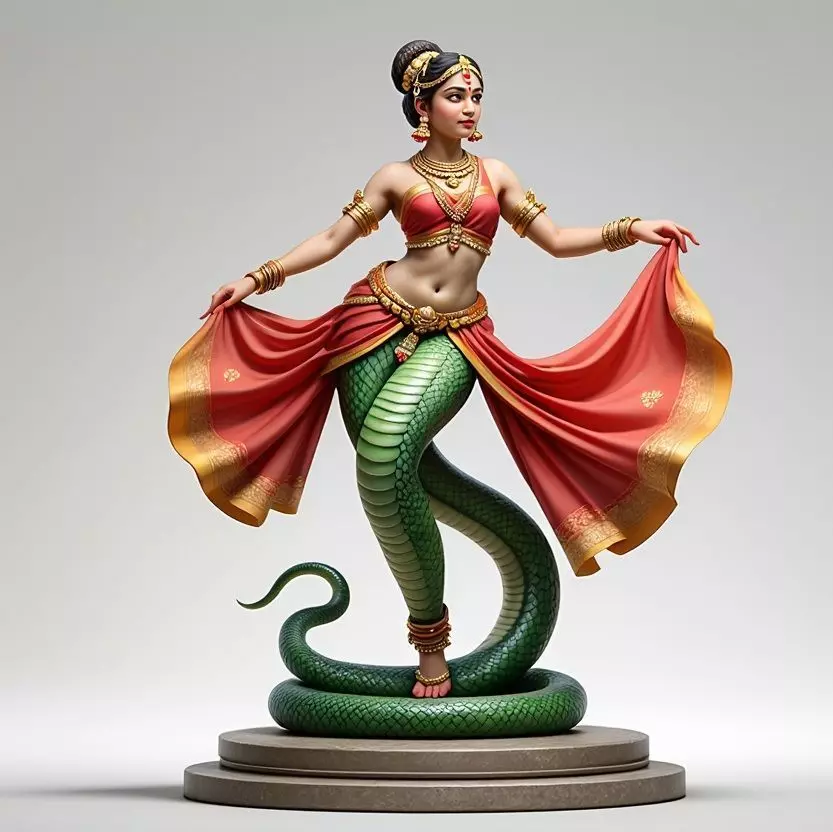 2038Indian Serpent Woman Dancer on Pedestal magic 3D print model_0