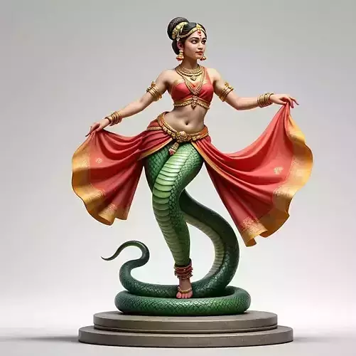 2038Indian Serpent Woman Dancer on Pedestal  magic