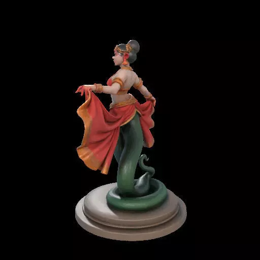 2038Indian Serpent Woman Dancer on Pedestal magic 3D print model_19