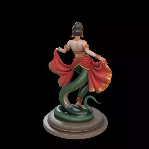 2038Indian Serpent Woman Dancer on Pedestal magic 3D print model_10
