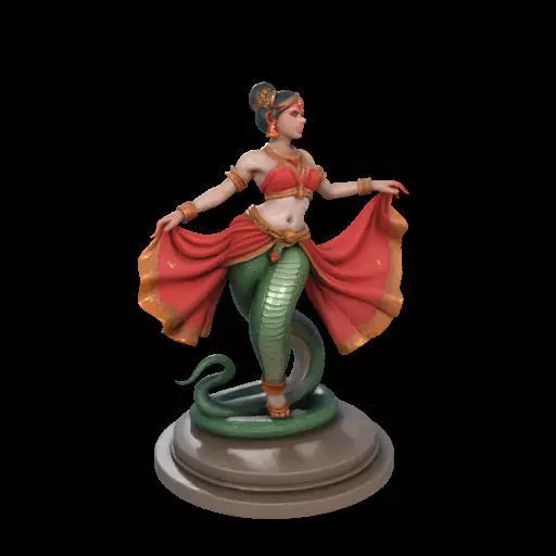2038Indian Serpent Woman Dancer on Pedestal magic 3D print model_18