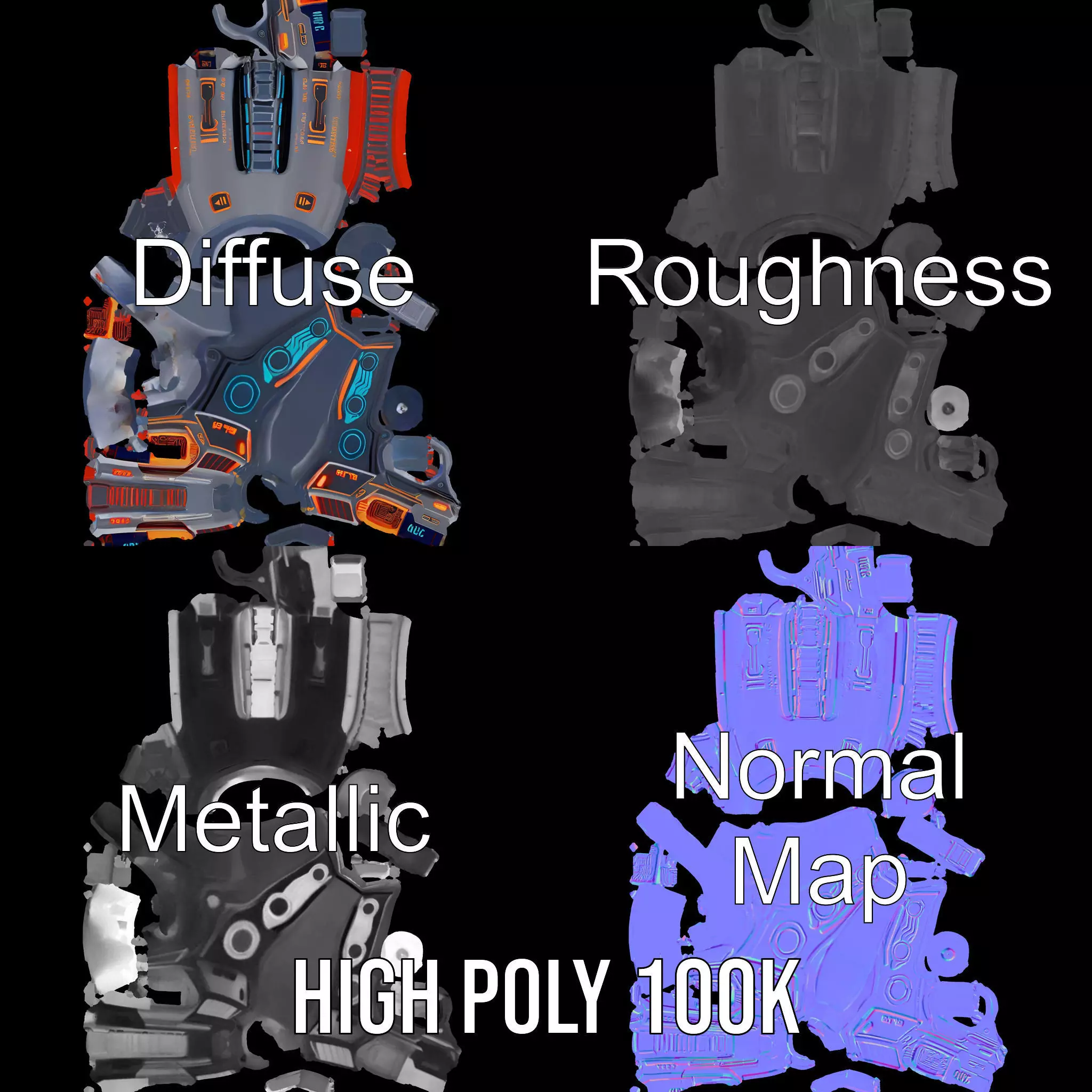 Futuristic Energy Blaster model pack Low-poly 3D model_3