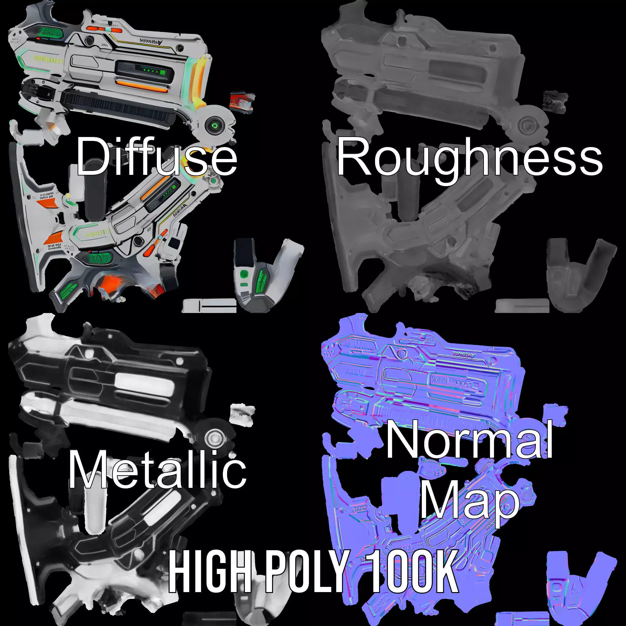 Futuristic Blaster model pack Low-poly 3D model_3