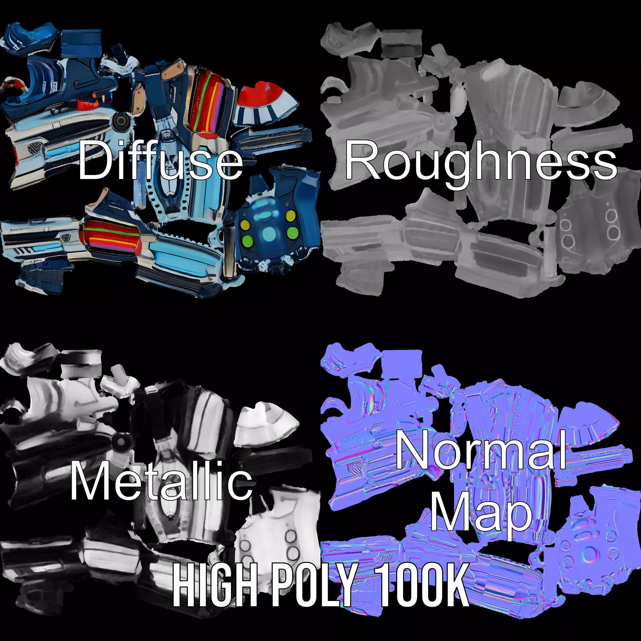 Futuristic Blaster model pack Low-poly 3D model_3