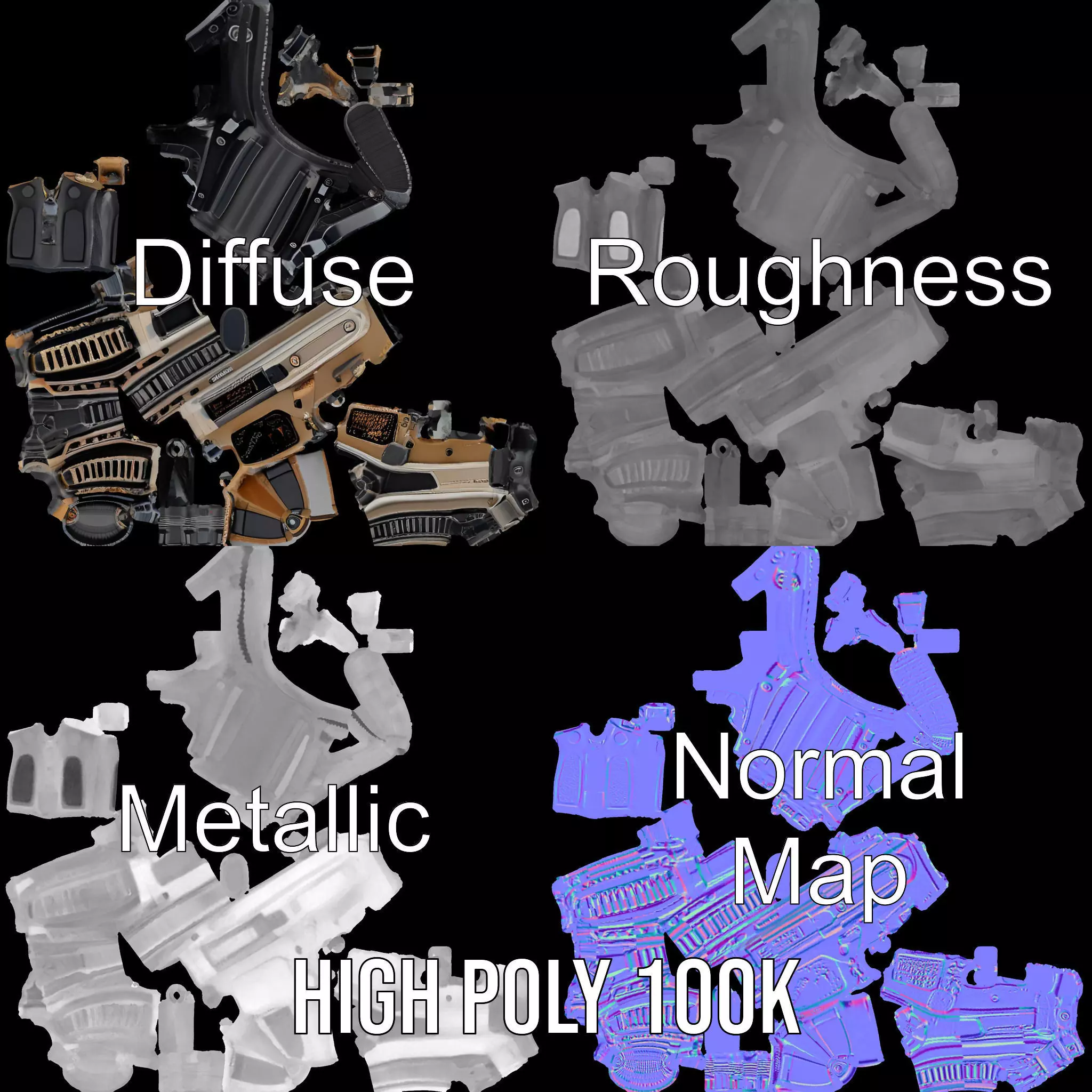 Futuristic Bronze Rifle model pack Low-poly 3D model_3