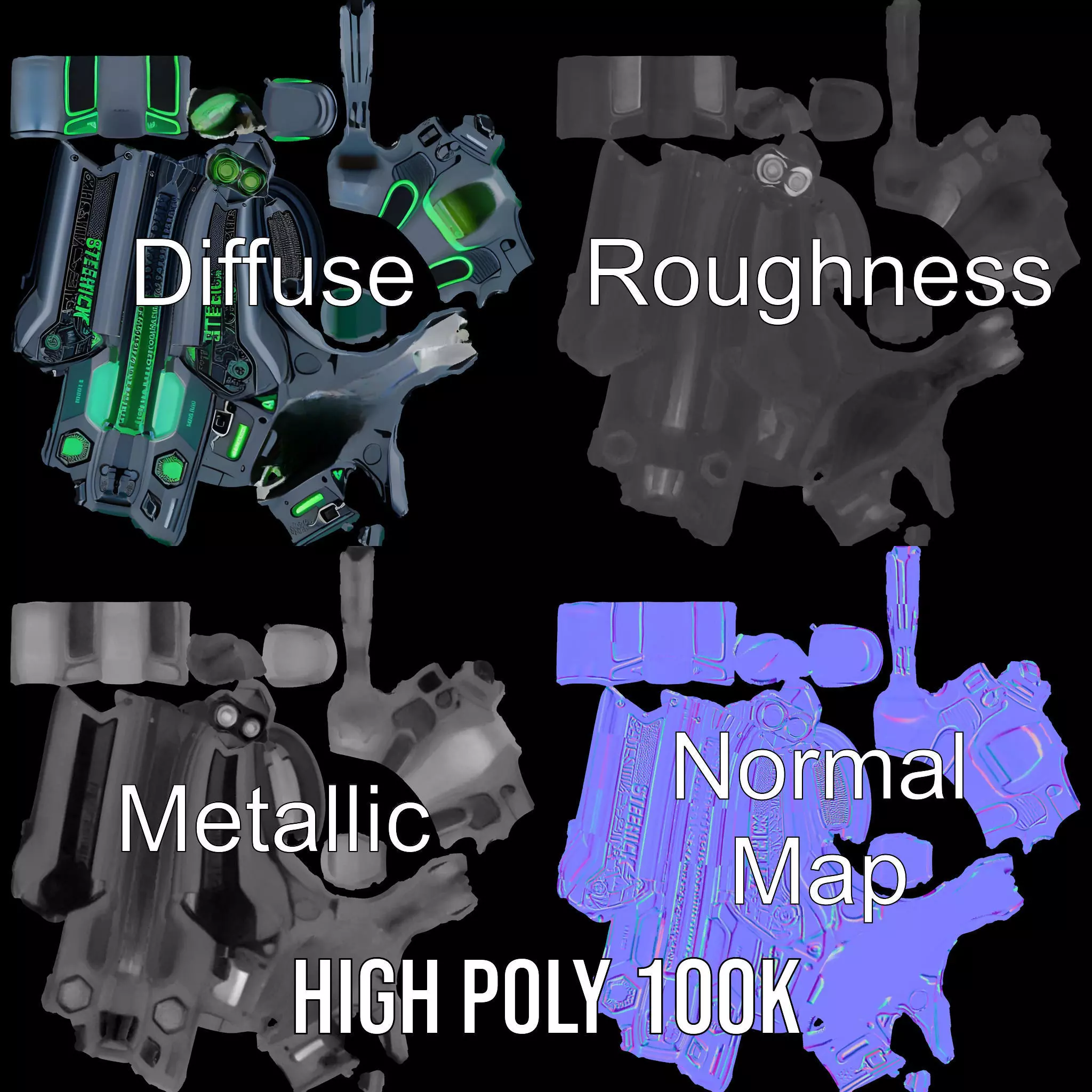 Neon Blaster model pack Low-poly 3D model_3