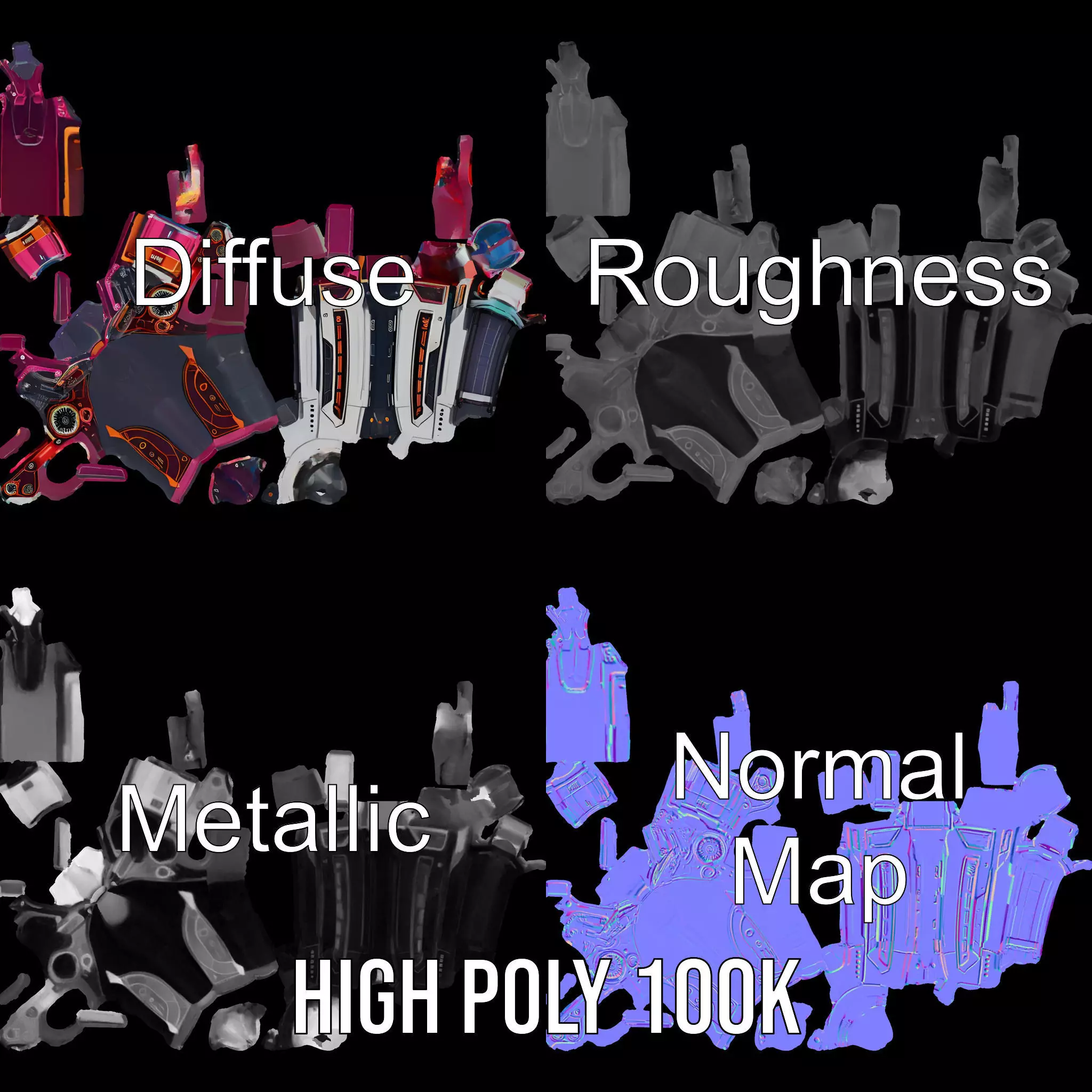 Futuristic Pistol model pack Low-poly 3D model_3