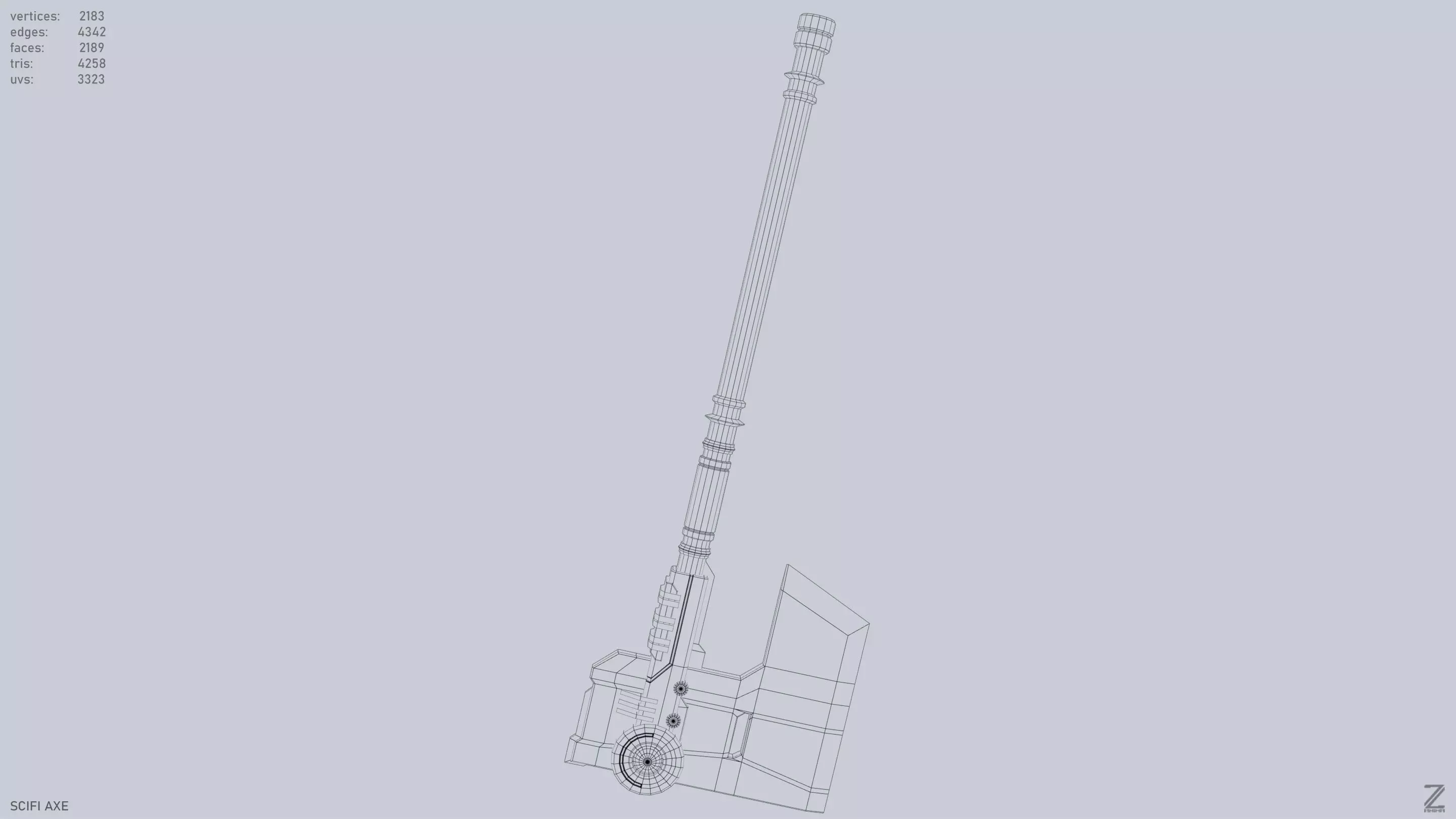 Scifi axe Low-poly 3D model_14