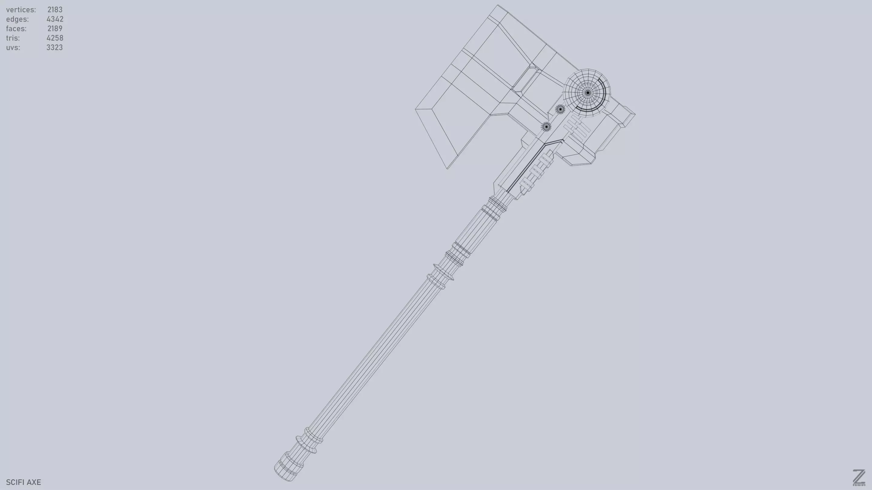 Scifi axe Low-poly 3D model_12