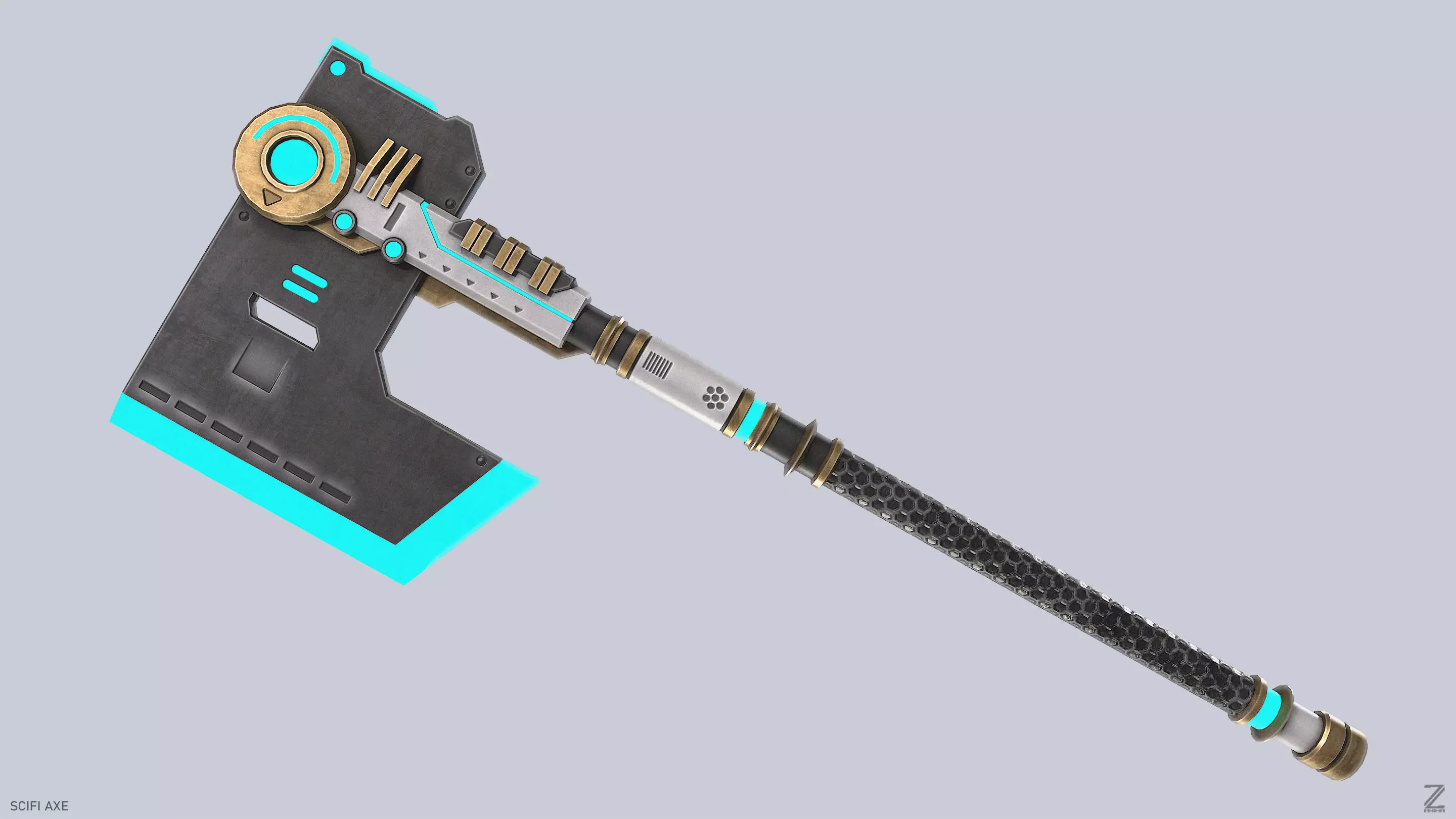 Scifi axe Low-poly 3D model_0