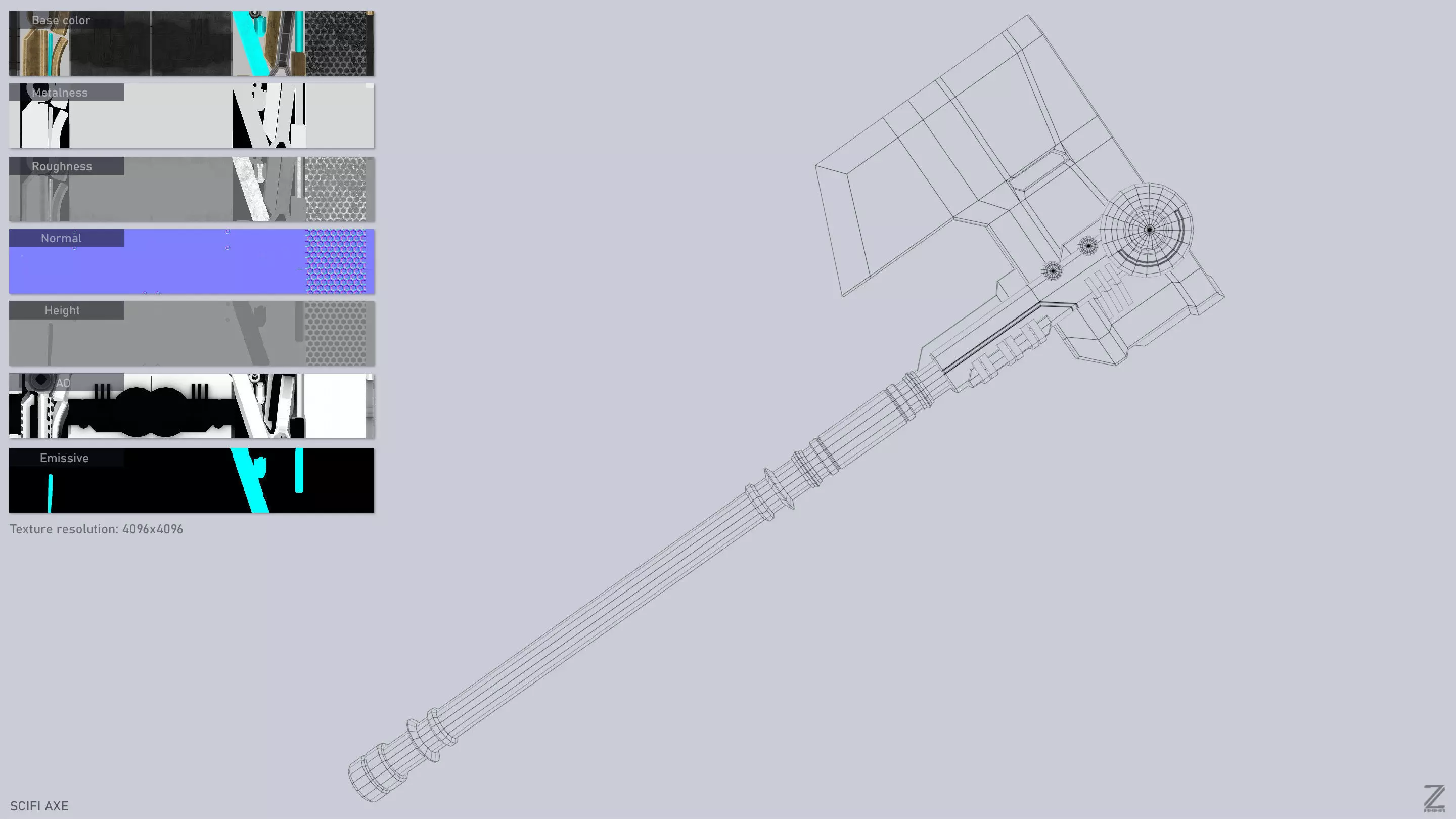 Scifi axe Low-poly 3D model_3