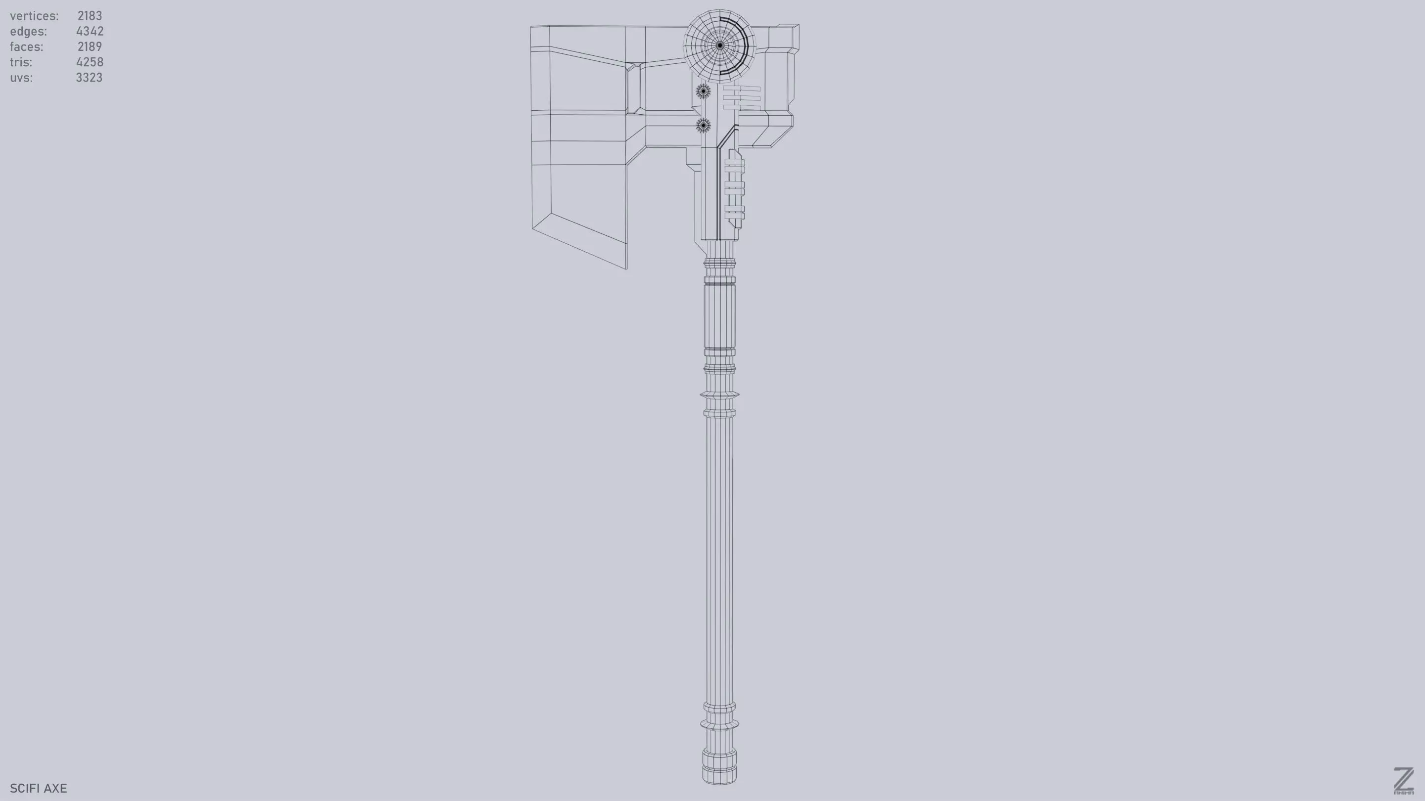 Scifi axe Low-poly 3D model_9