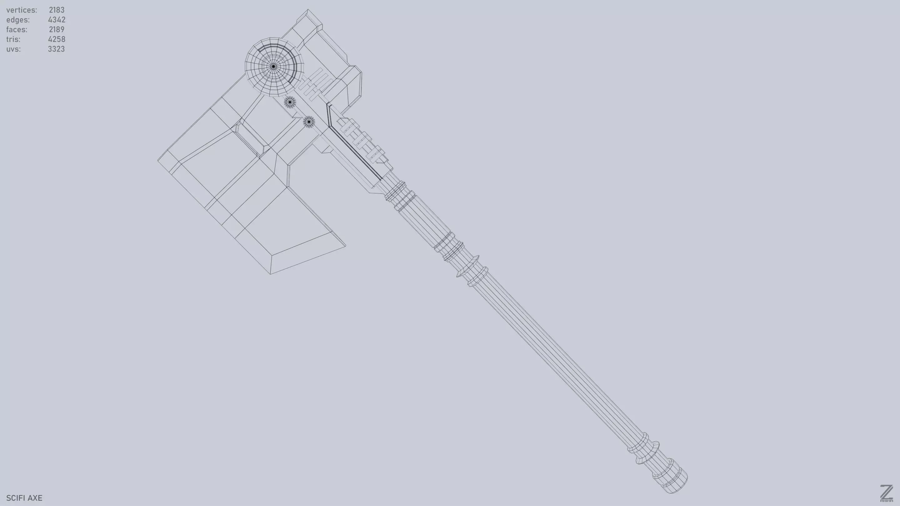 Scifi axe Low-poly 3D model_10