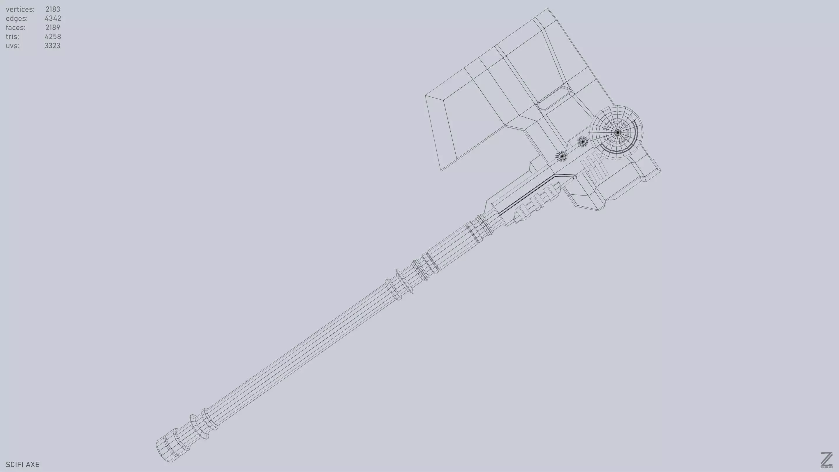 Scifi axe Low-poly 3D model_15