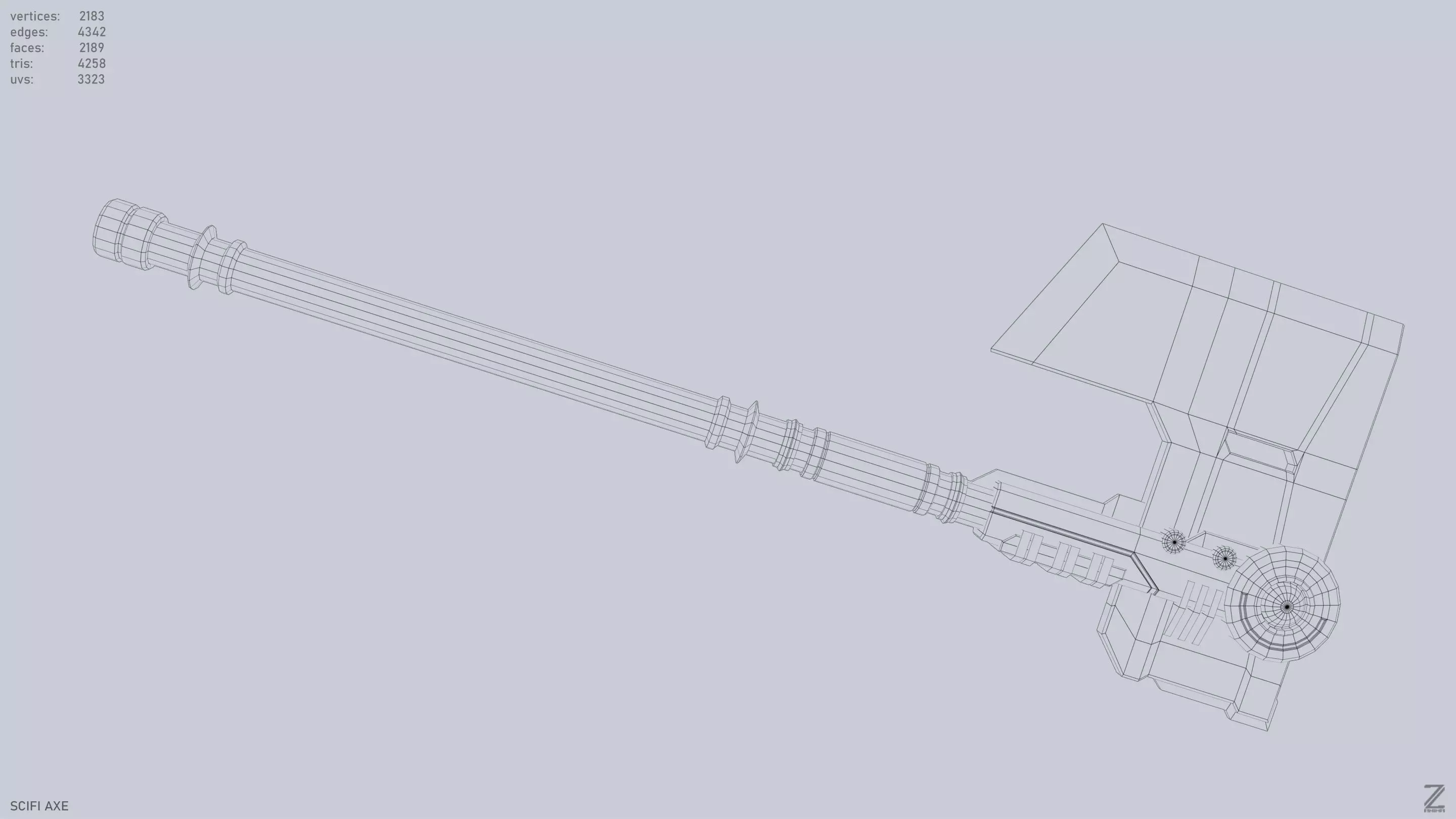 Scifi axe Low-poly 3D model_13