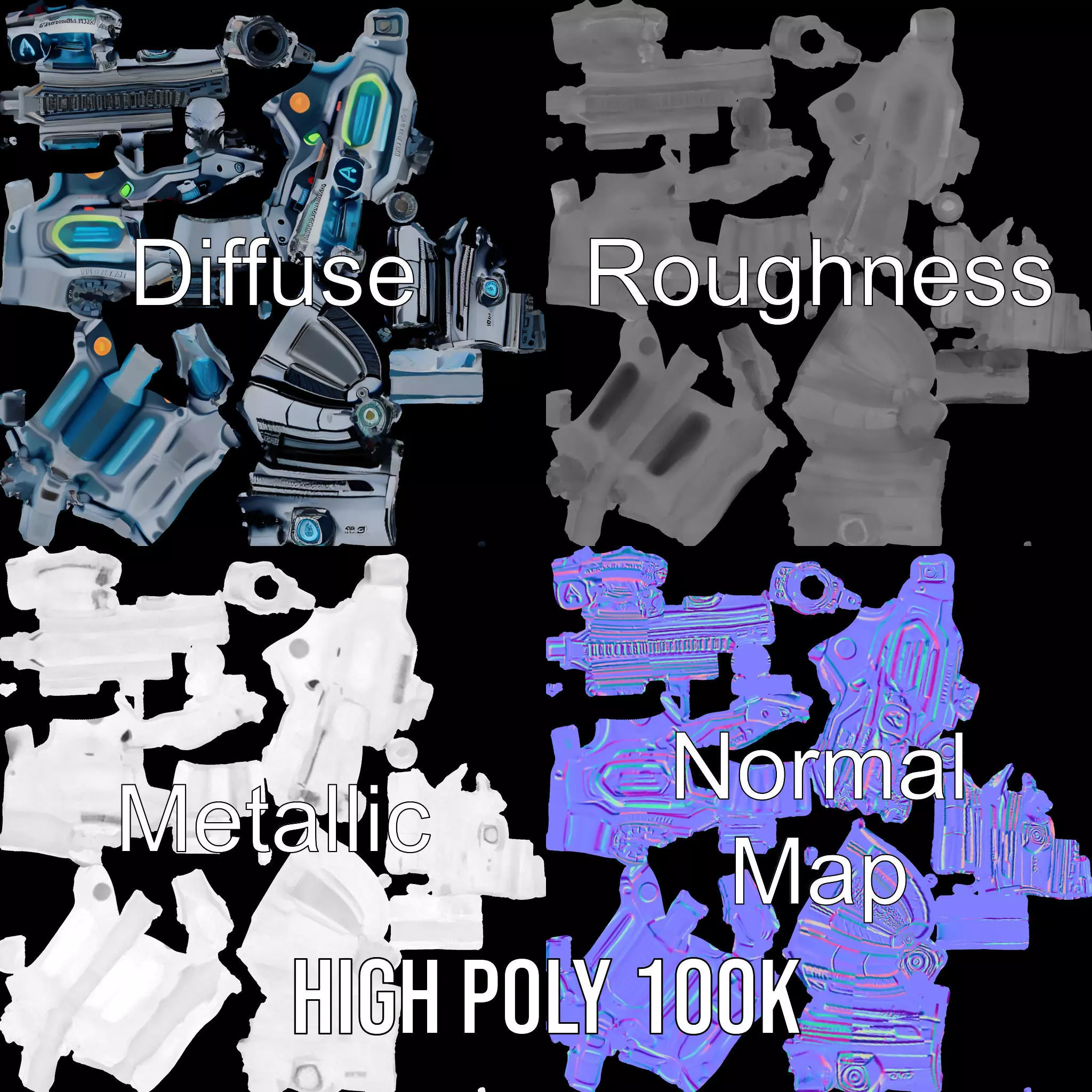 Futuristic Laser Blaster model pack Low-poly 3D model_3