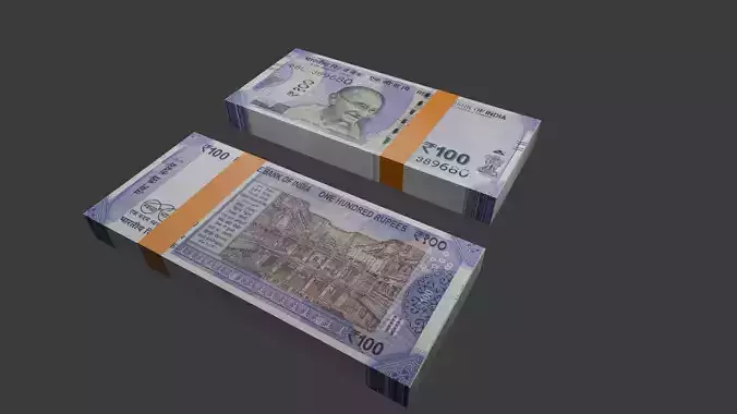 Realistic 100 Indian Rupee Note and Cash Bundle