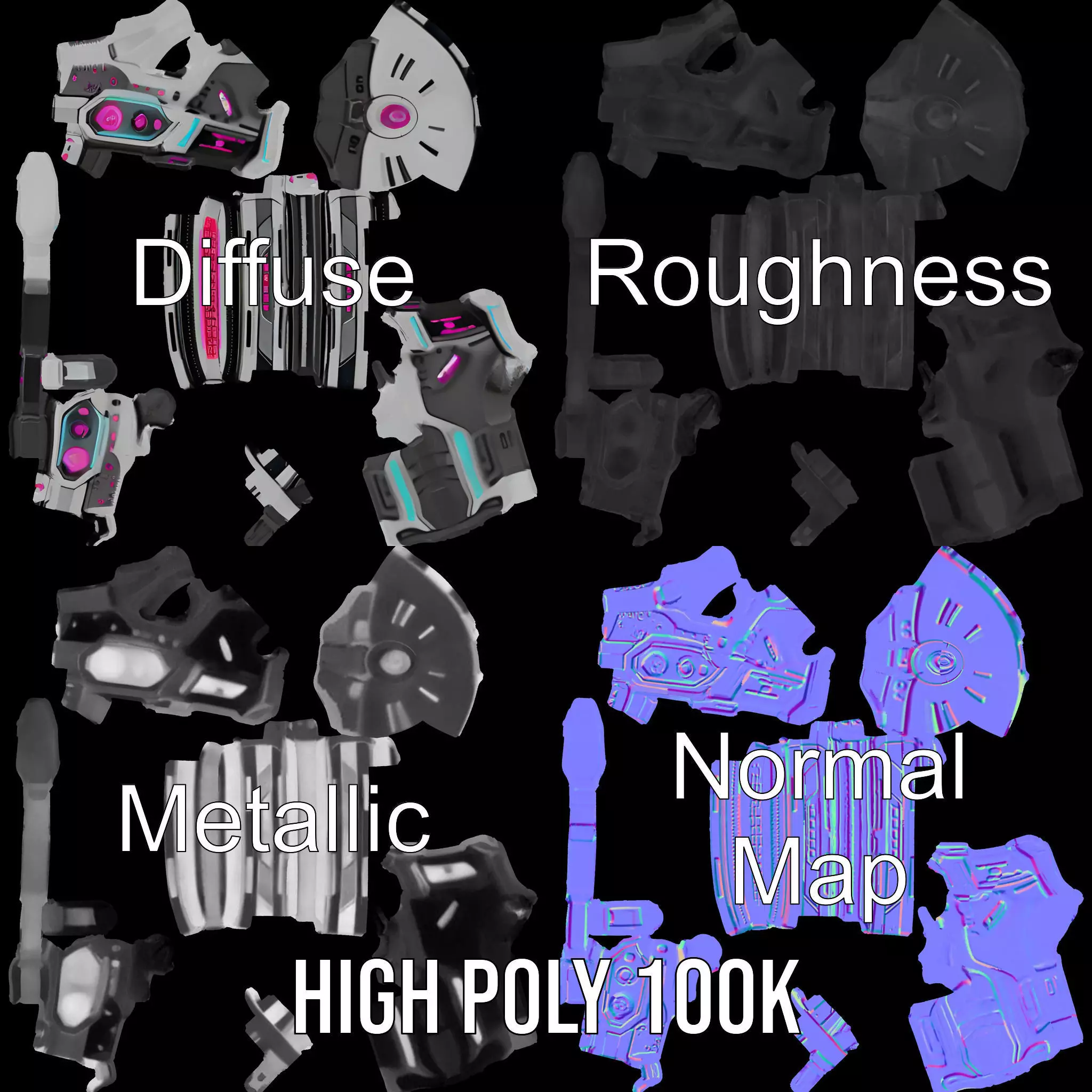 Neon Pulse Blaster model pack Low-poly 3D model_3