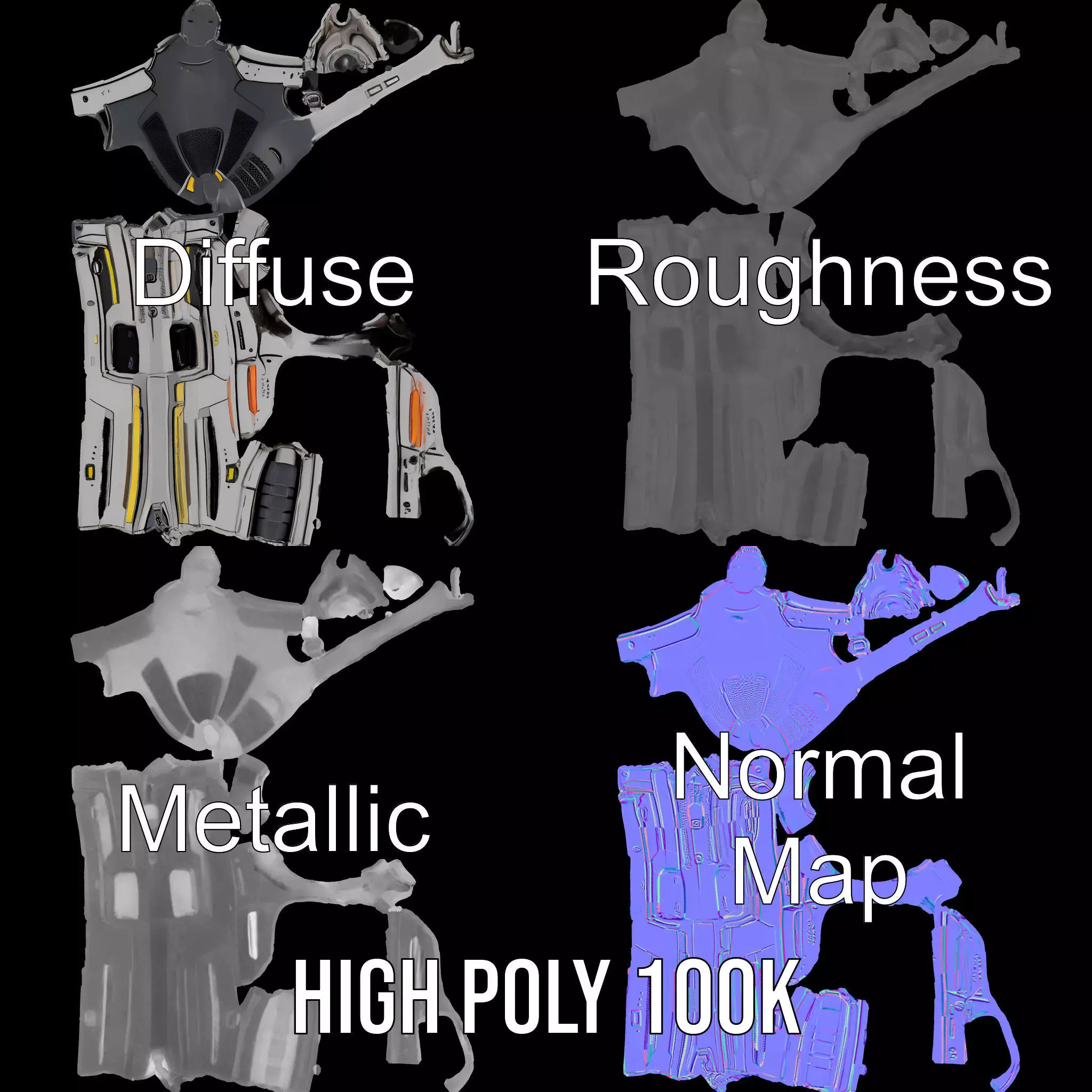 Futuristic Blaster model pack Low-poly 3D model_3