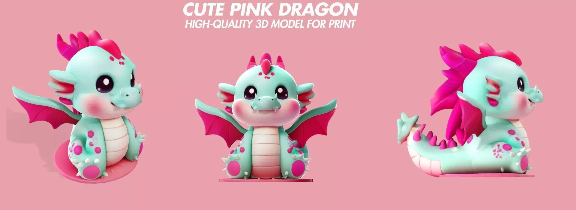 Cute Pink Dragon 3D model 3D print model_10