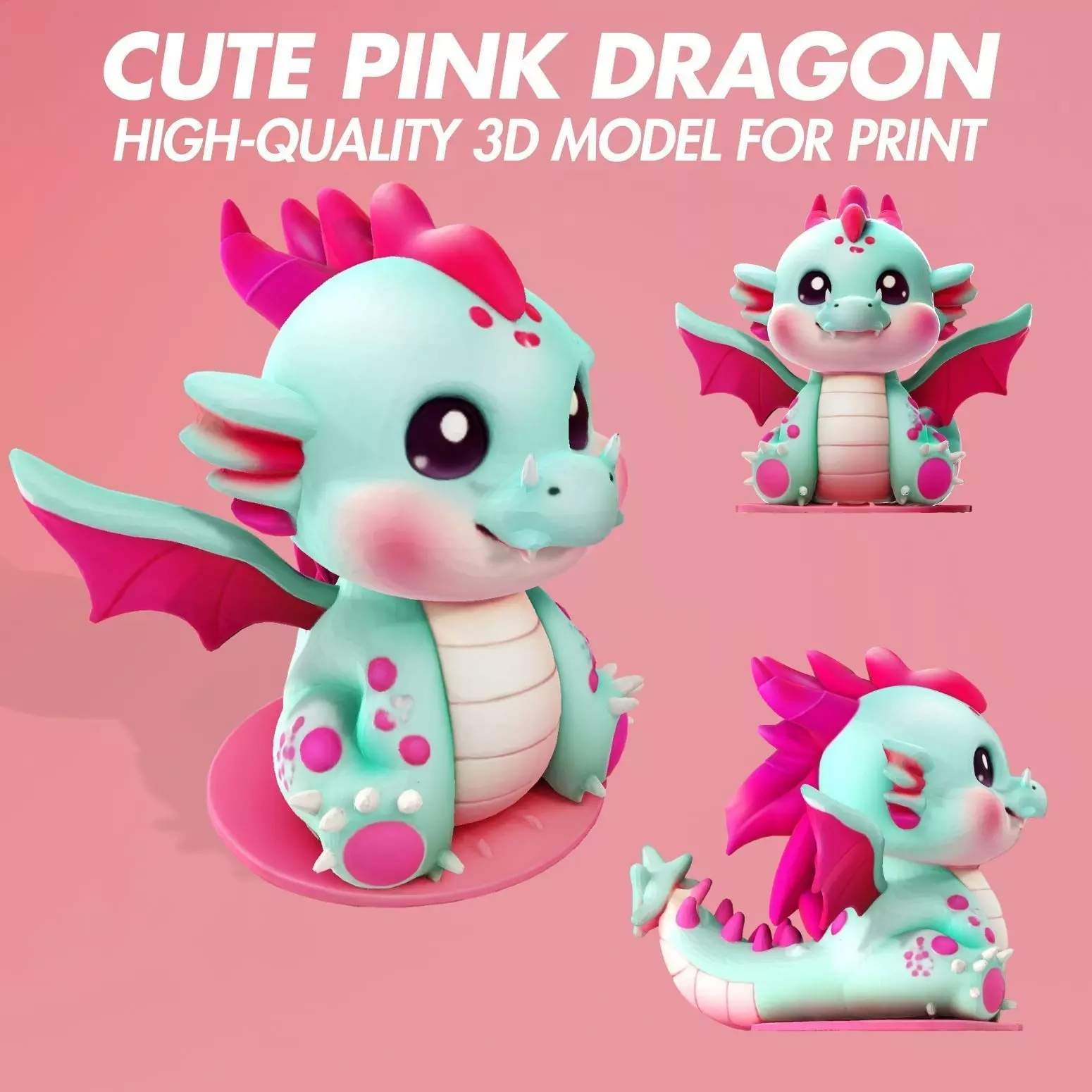 Cute Pink Dragon 3D model 3D print model_0