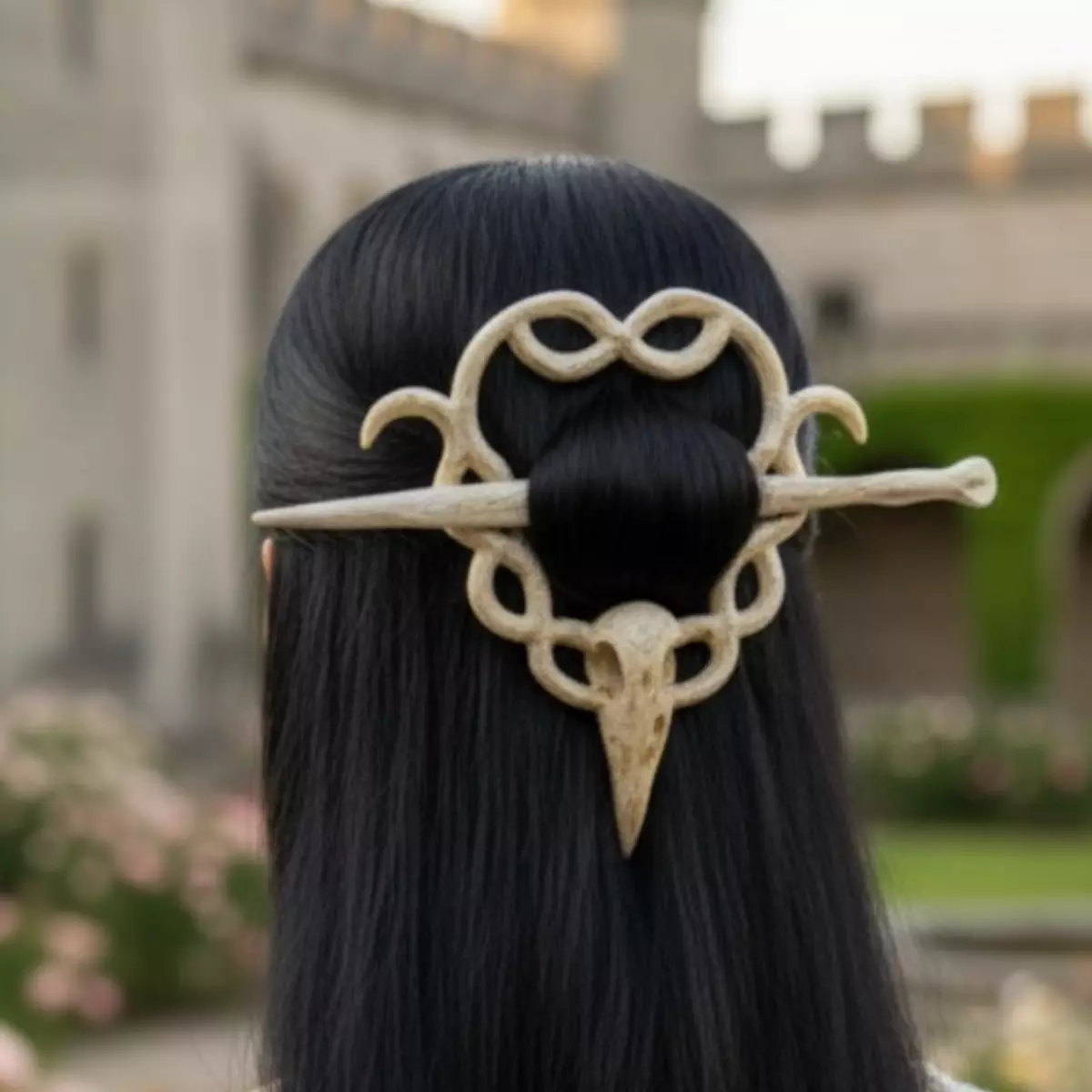 Crow Skull Stick Barrette Hairpiece 3D print model_0