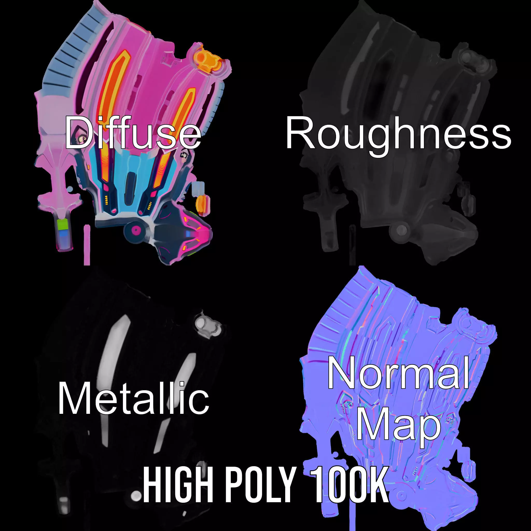 Neon Laser Blaster model pack Low-poly 3D model_3