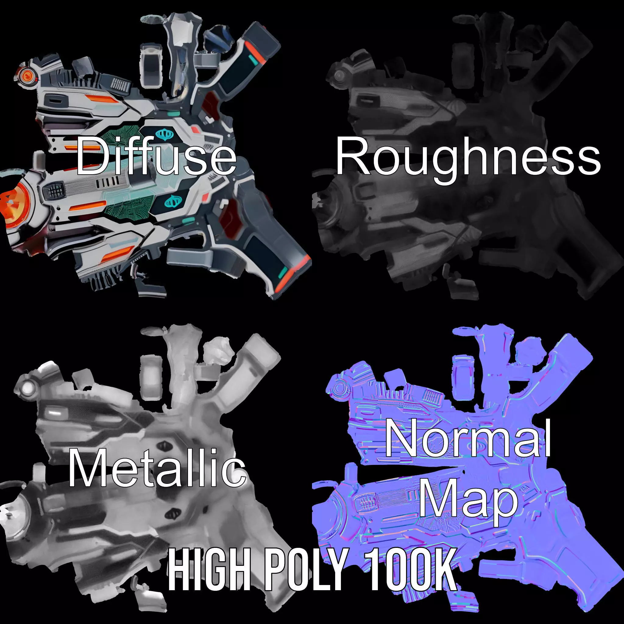 Futuristic SciFi Pistol model pack Low-poly 3D model_3