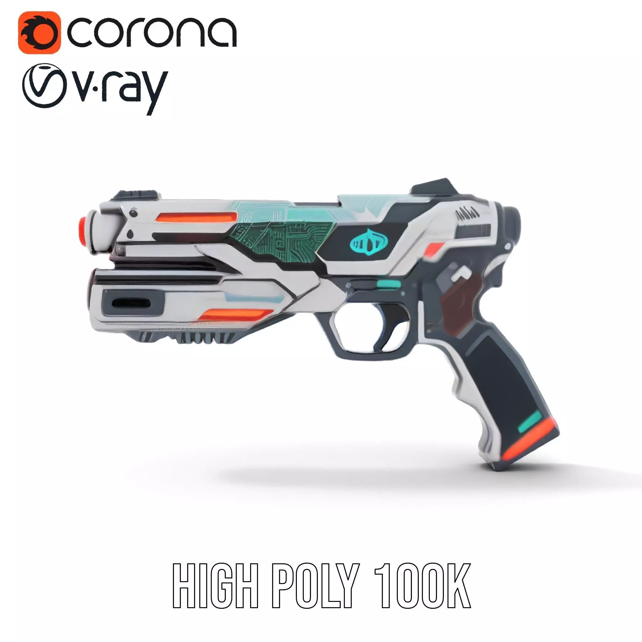 Futuristic SciFi Pistol model pack Low-poly 3D model_23