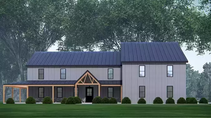 Modern Barndominium House 3D Model with Rustic Metal Siding 3D model