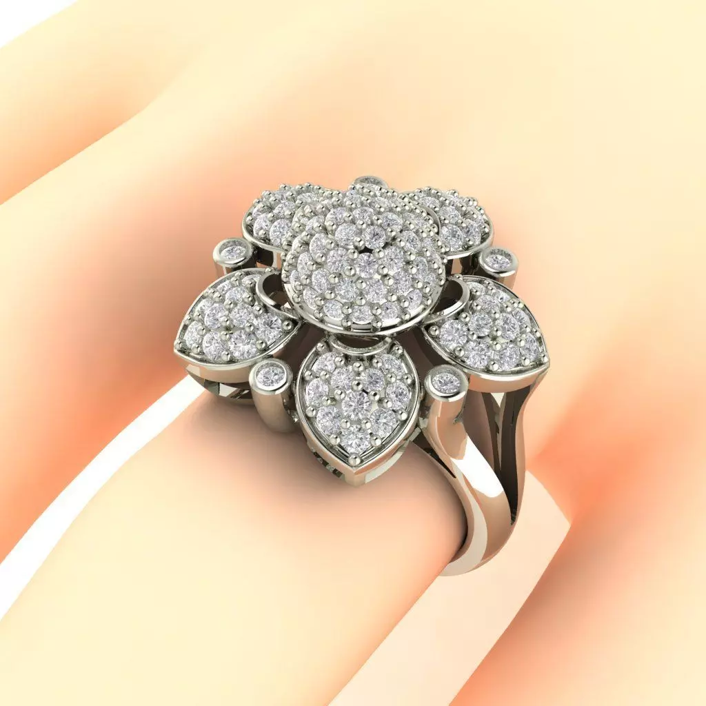 DIAMOND FLOWER RING 3D print model_7