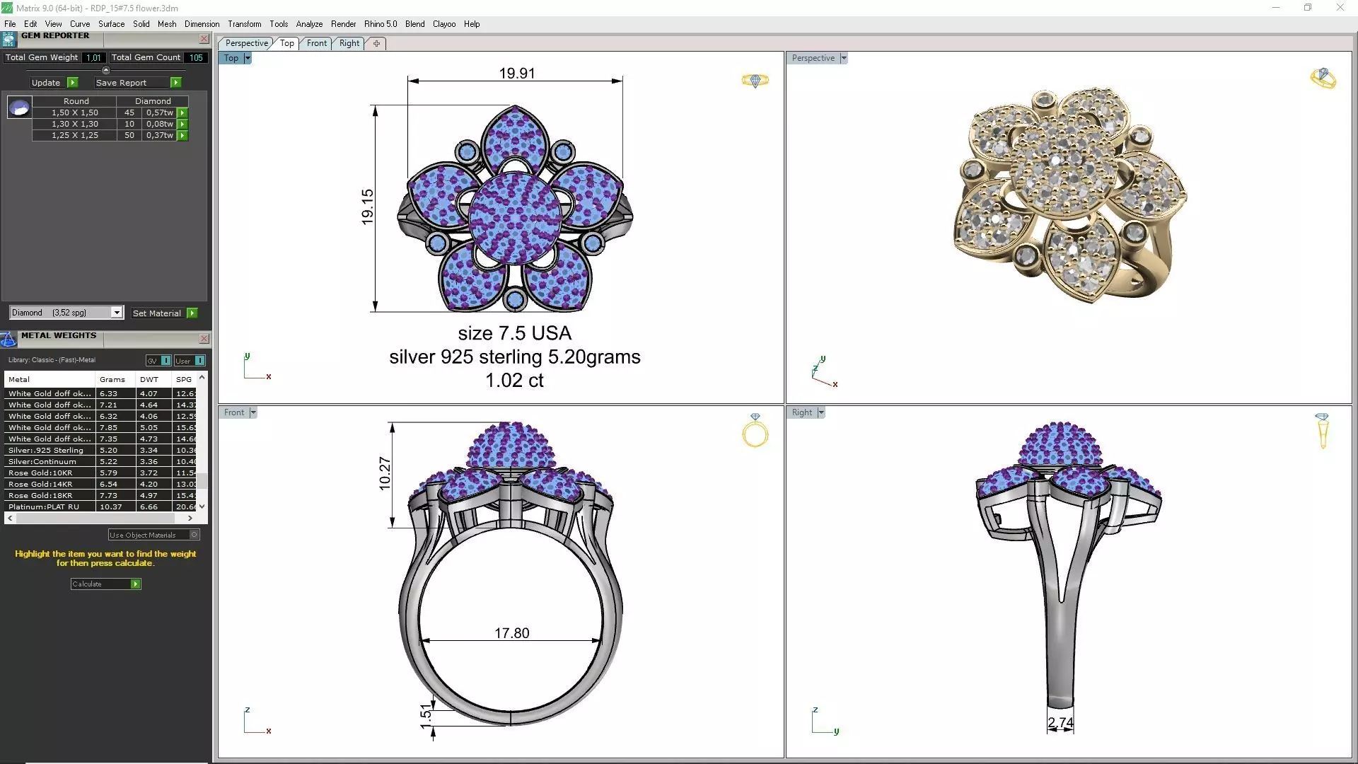DIAMOND FLOWER RING 3D print model_10