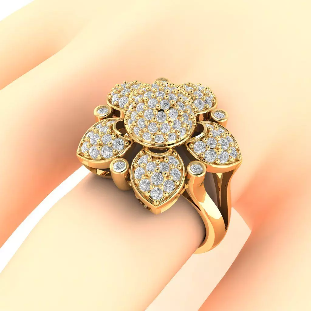 DIAMOND FLOWER RING 3D print model_6