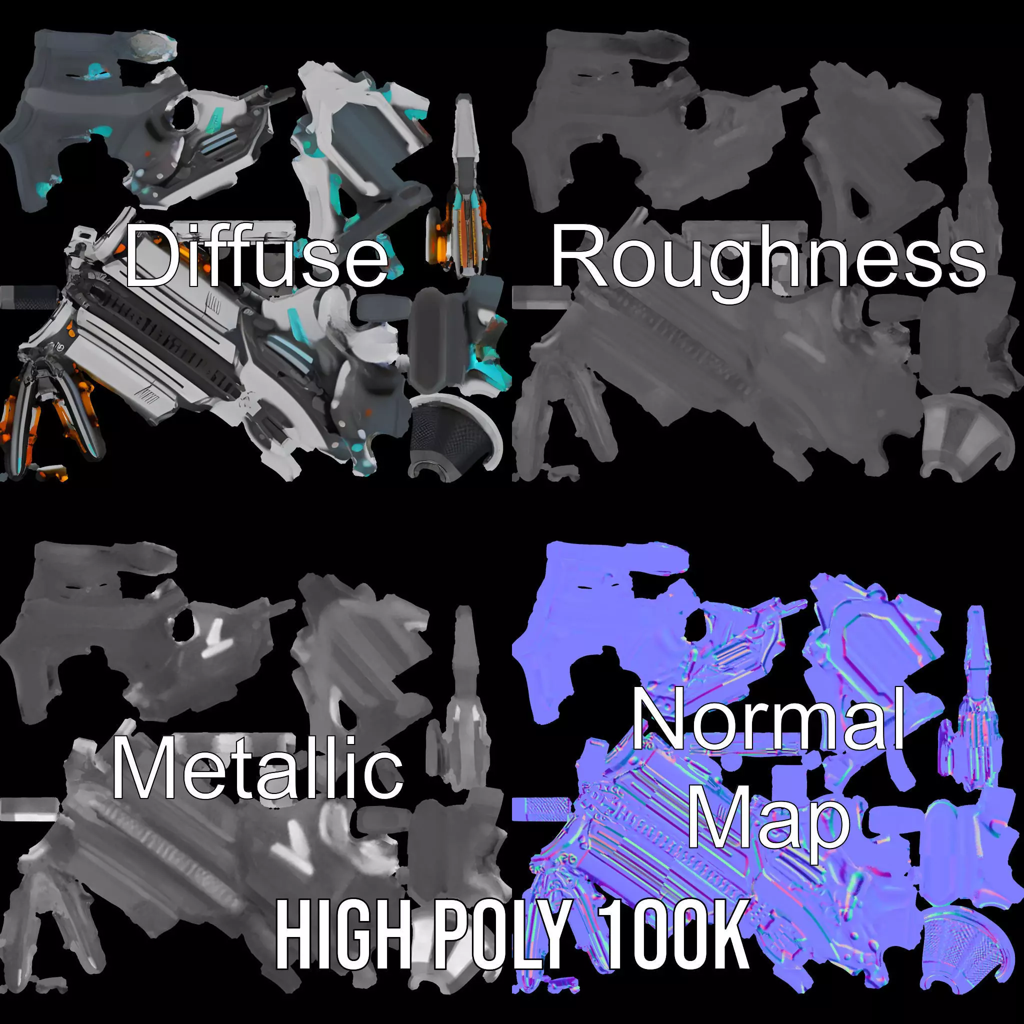 Futuristic Assault Rifle model pack Low-poly 3D model_3