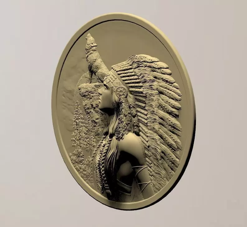 RED INDIAN LADY WALL ART FOR WOODEN CARVING CNC 3D print model_2